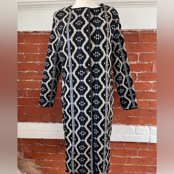 Anama Southwestern Geometric Tapestry Coat Blue Black Woven Jacket NWT Size M - Picture 4 of 17
